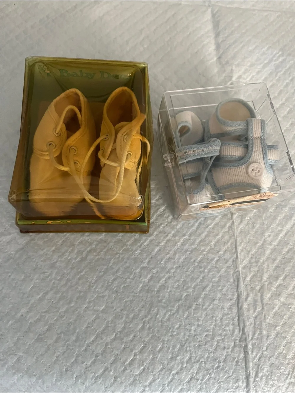 Vintage Cream Baby Lace-Up Booties and White & Light Blue Mary Jane Bootees